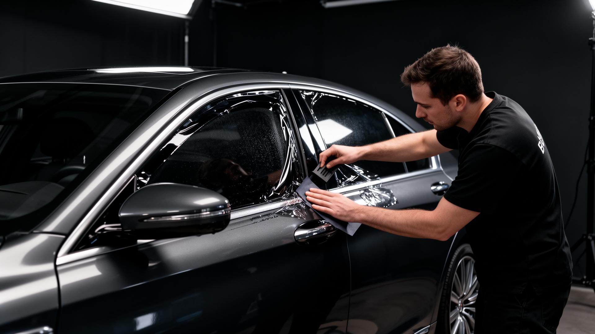Ceramic window tint applied to the side glass of a luxury sedan