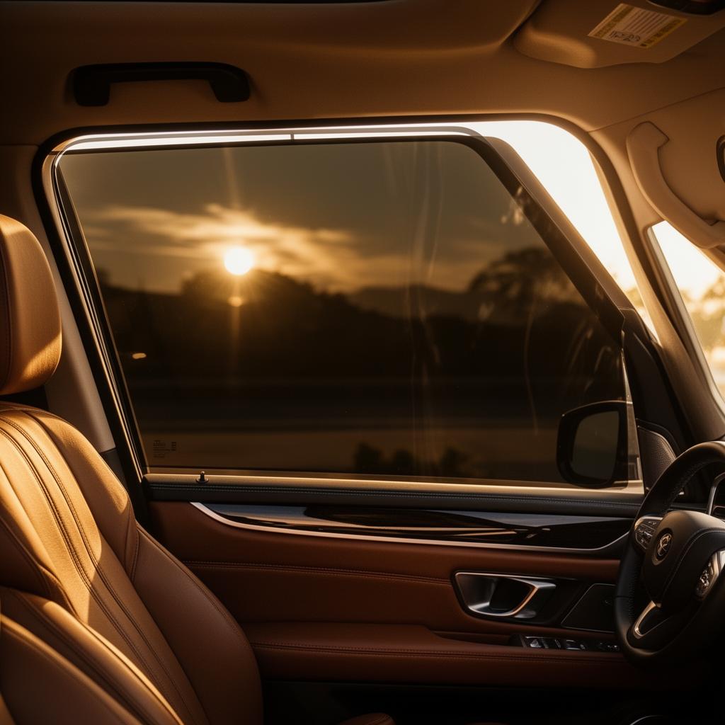 Before — premium ceramic tint viewed from inside the cabin